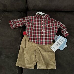 Chaps Red Plaid Shirt and Tan Shorts Set